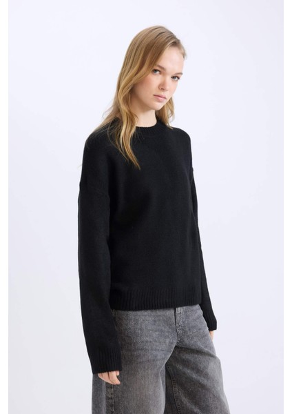 Oversize Geniş Kalıp Bisiklet Yaka Basic Düz Triko Kazak D9518AX24WN