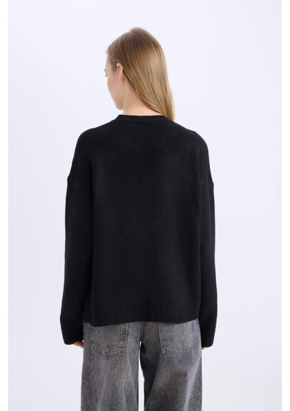 Oversize Geniş Kalıp Bisiklet Yaka Basic Düz Triko Kazak D9518AX24WN