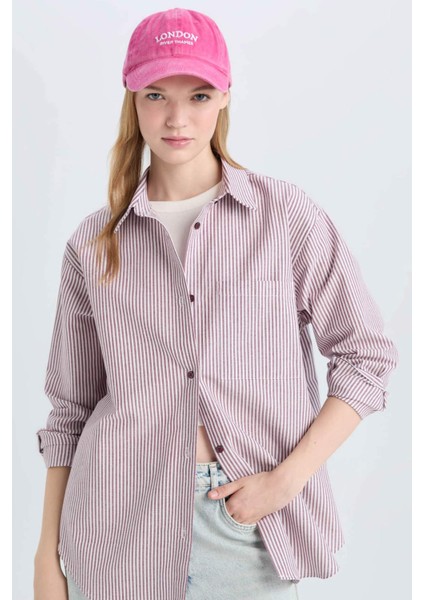 Coool Oversize Geniş Kalıp Çizgili Oxford Uzun Kollu Gömlek E1807AX24WN