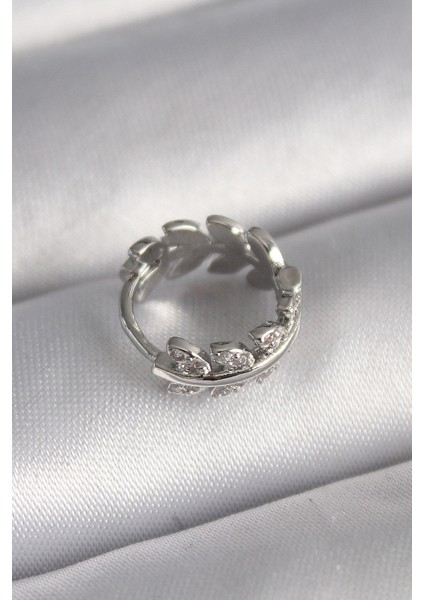 Yeni Xdn Çelik Renk Zirkon Taşlı Yaprak Model Tragus Piercing