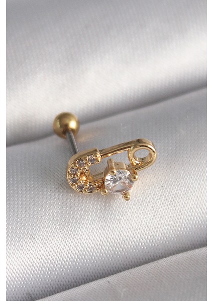 Yeni Xdn Çelik Gold Renk Zirkon Taşlı Toplu Iğne Tragus Piercing