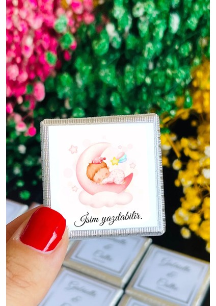 Kare Çikolata Etiketi Doğum Günü Madlen Etiket /70 Adet-3,5 cm