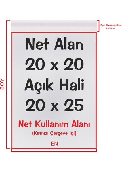 20X20+5 Cm. (20*25) 250 Adet - Şeffaf Bantlı Yapışkanlı Opp Jelatin Poşet
