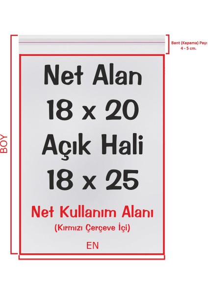 18X20+5 Cm. (18*25) 250 Adet - Şeffaf Bantlı Yapışkanlı Opp Jelatin Poşet