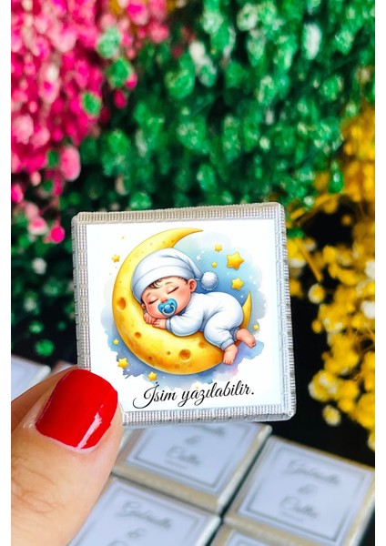 Kare Çikolata Etiketi Doğum Günü Madlen Etiket /70 Adet-3,5 cm