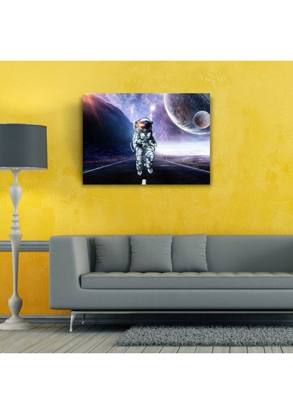 Uzayda Astronot Ve Gezegenler Kanvas Tablo 50 X 70