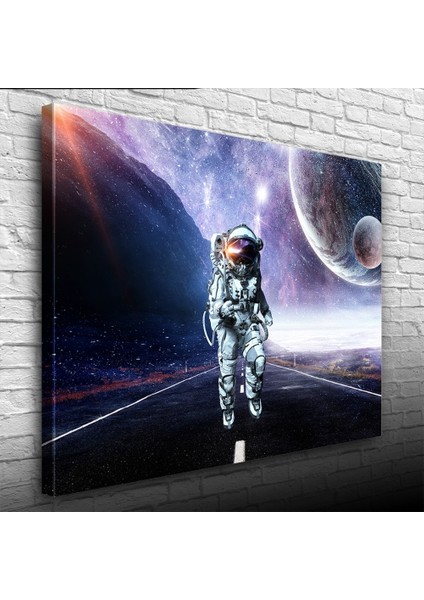 Uzayda Astronot Ve Gezegenler Kanvas Tablo 50 X 70