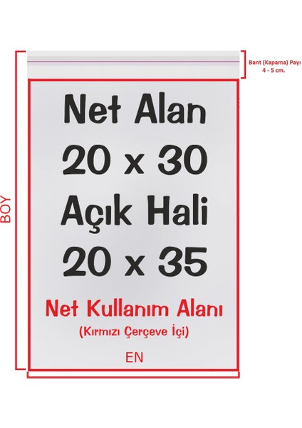 20X30+5 Cm. (20*35) 250 Adet - Şeffaf Bantlı Yapışkanlı Jelatin Poşet