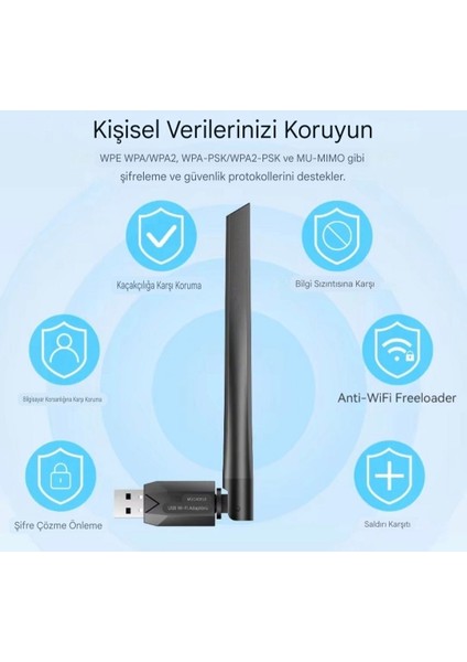 AC650M Wifi+Bluetooth Adaptörü CE/FC /ROHS Lisanslı Süper Hızlı Çift Bant 5Ghz 650Mbps/433Mbps/2.4Ghz 133Mbps