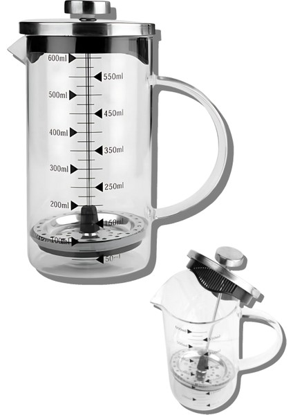 600 ml Şık Pratik Cam French Press Kahve Bitki Çayı Demleme Makinesi
