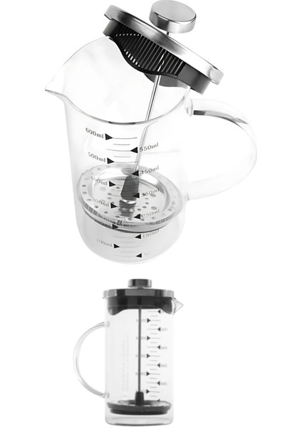 600 ml Şık Pratik Cam French Press Kahve Bitki Çayı Demleme Makinesi