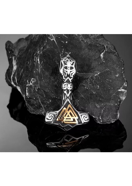 Paslanmaz Çelik Altın Renk Detaylı Viking Güç Sembol Valknut Viking Kolye / 70 cm Zincirli fiyatları