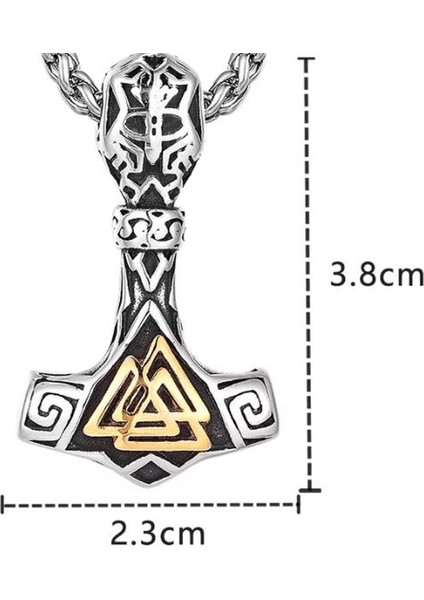 Paslanmaz Çelik Altın Renk Detaylı Viking Güç Sembol Valknut Viking Kolye / 70 cm Zincirli modelleri