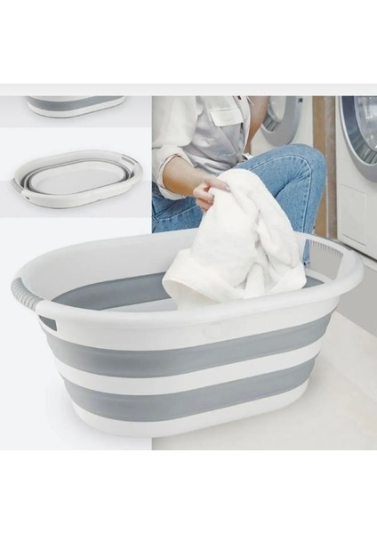 Plastik 40 Lt Büyük Boy Katlanabilir Çamaşır Sepeti 60X40 Gri