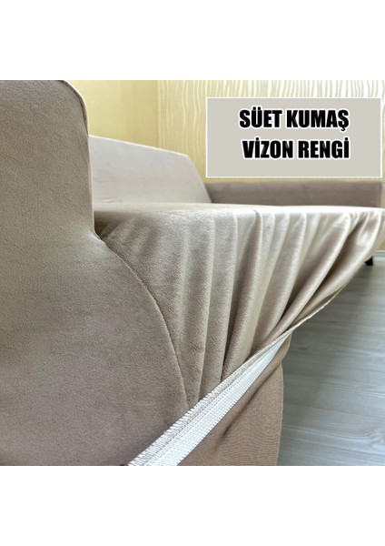 Süet Detaylı Angora Kumaş 2 Adet Üçlü & Çekyat- 2 Adet Tekli Set Koltuk Kılıfı
