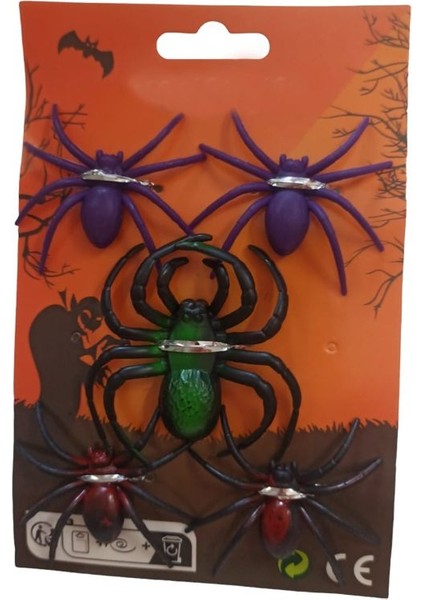 Halloween 7 x 6 cm Sert Plastik Örümcek Maskotu Karışık Renk 5 Adet M5