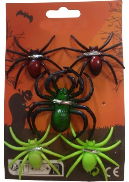 Halloween 7 x 6 cm Sert Plastik Örümcek Maskotu Karışık Renk 5 Adet M3