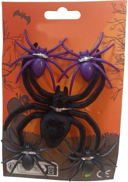 Halloween 7 x 6 cm Sert Plastik Örümcek Maskotu Karışık Renk 5 Adet M4