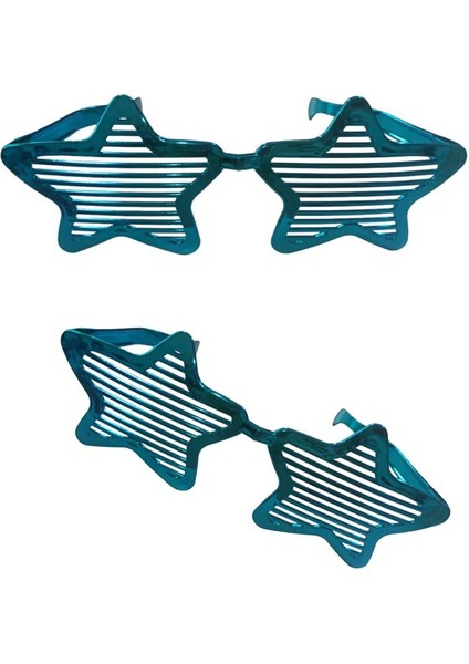Mega Boy Plastik Yıldız Panjur Gözlük Mavi Renk 1 Adet Retro 28 x 10 cm