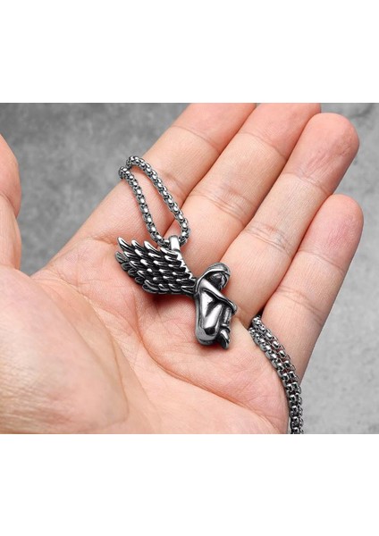 3 Boyut Tasarım Paslanmaz Çelik Uzun Zincirli Melek Kanat Angel Kolye modelleri