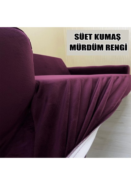 Süet Detaylı Angora Kumaş 2 Adet Üçlü & Çekyat- 2 Adet Tekli Set Koltuk Kılıfı
