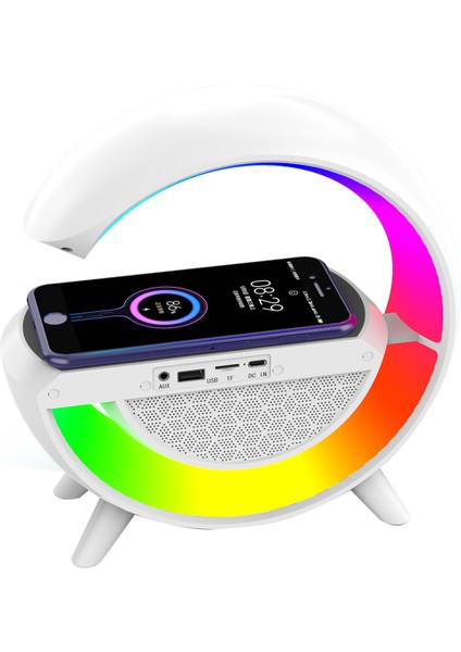 Kablosuz Cep Telefonu Şarj Standı 10W 1800MAH BT-TF-USB-15W Wireless Şarj Rgb Işıklı Speaker