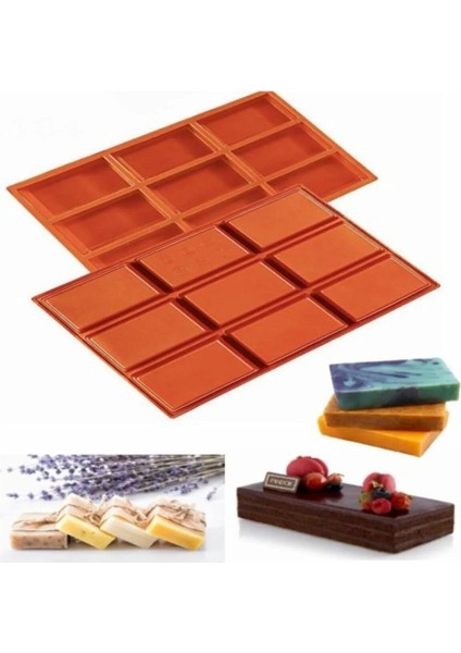 Silikon Dikdörtgen Sabun Pasta Kek Çikolata Kalıbı 9’lu (9.5X6X3) modelleri