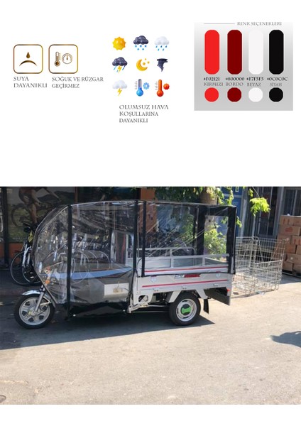 Kasalı Model Motolüx/stmax/yuki/kral Uyumlu Tüm Aracı Örten Kabin - Siyah 3 Tekerli Motor Brandası
