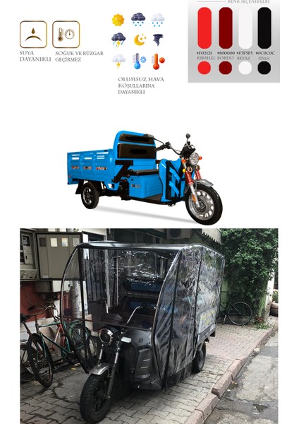 Kasalı Model Motolüx/stmax/yuki/kral Uyumlu Tüm Aracı Örten Kabin - Siyah 3 Tekerli Motor Brandası fiyatları