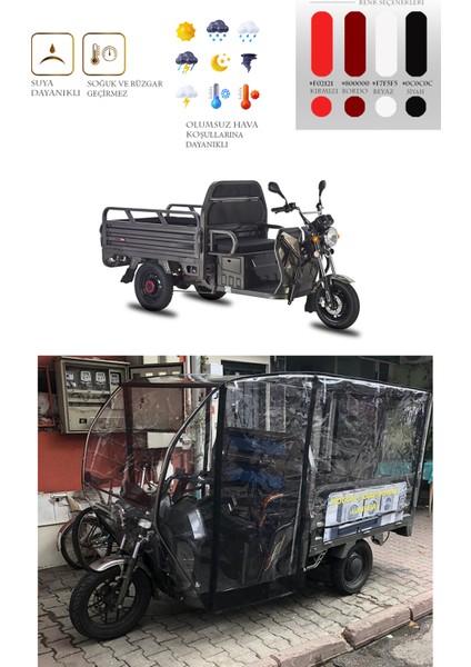 Kasalı Model Motolüx/stmax/yuki/kral Uyumlu Tüm Aracı Örten Kabin - Siyah 3 Tekerli Motor Brandası modelleri