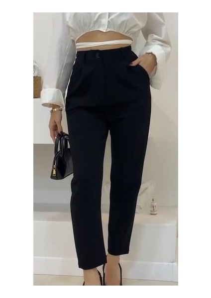 Scuba Krep Tek Filato Arka Lastikli Kadın Pantolon, 4 Mevsim Sezon Pantolon, Iş Kadını