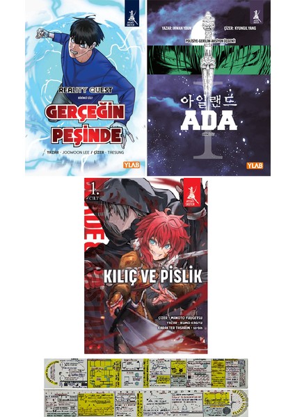 Gerçeğin Peşinde + Ada + Kılıç ve Pislik 3'lü Çizgi Roman & Manga Seti + Mat. Öğreten Cetvel