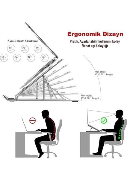 Alüminyum Macbook Uyumlu 7 Kademeli Notebook Stand