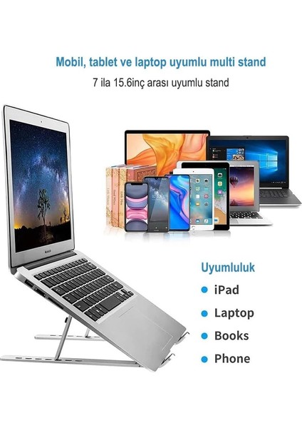 Alüminyum Macbook Uyumlu 7 Kademeli Notebook Stand