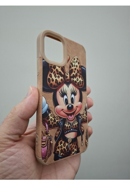 iPhone 13 iPhone 14 Kılıf Leopar Kalpli Ayıcıklı Hello Kitty Minnie Mouse Deri Görünümlü Süet Kılıf