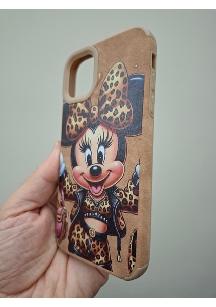 iPhone 13 iPhone 14 Kılıf Leopar Kalpli Ayıcıklı Hello Kitty Minnie Mouse Deri Görünümlü Süet Kılıf