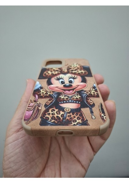 iPhone 13 iPhone 14 Kılıf Leopar Kalpli Ayıcıklı Hello Kitty Minnie Mouse Deri Görünümlü Süet Kılıf