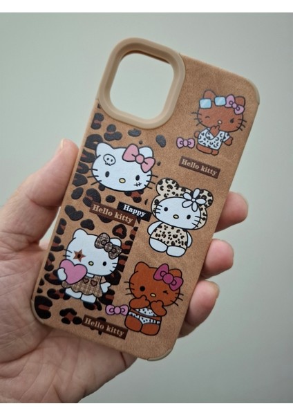 iPhone 13 iPhone 14 Kılıf Leopar Kalpli Ayıcıklı Hello Kitty Minnie Mouse Deri Görünümlü Süet Kılıf