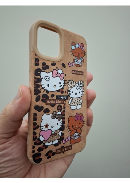 iPhone 13 iPhone 14 Kılıf Leopar Kalpli Ayıcıklı Hello Kitty Minnie Mouse Deri Görünümlü Süet Kılıf