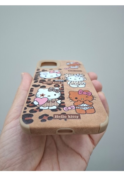 iPhone 13 iPhone 14 Kılıf Leopar Kalpli Ayıcıklı Hello Kitty Minnie Mouse Deri Görünümlü Süet Kılıf