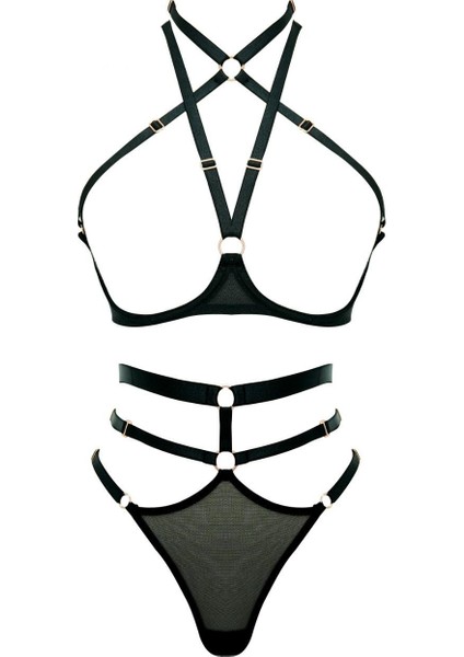 Kadın Harness Sapphire Fantastic Siyah Kapsız Göğsü Açık Iç Çamaşır Takımı Sapphire Serisi