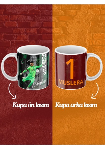 Sarı Kırmızı Muslera Yazılı Porselen Kupa Kahve Bardak Mug
