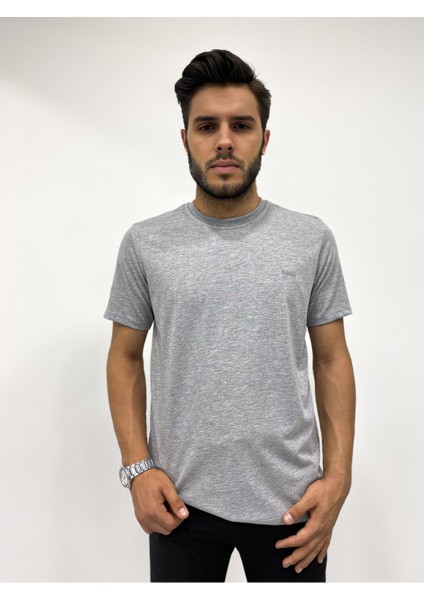Erkek Kısa Kol Sıfır Yaka Gri Tişört