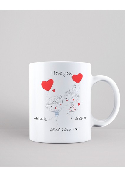 Sevgililer Günü I Love You Yazılı Çift Kupası Kişiye Özel Porselen Kupa Bardak