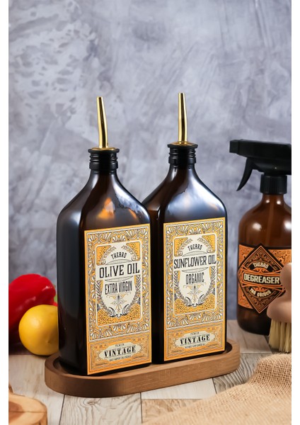 500ML Amber Renkli Vintage Premium Gold Ahşap Stantlı Zeytinyağı Şişesi ve Ayçiçek Yağı Şişesi fiyatları