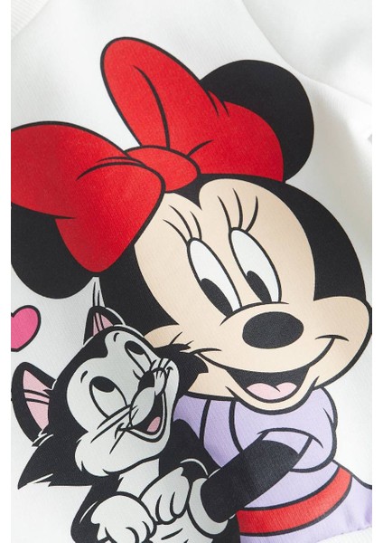 Mickey Mouse Desen Detaylı Hm Beyaz Sweatshirt