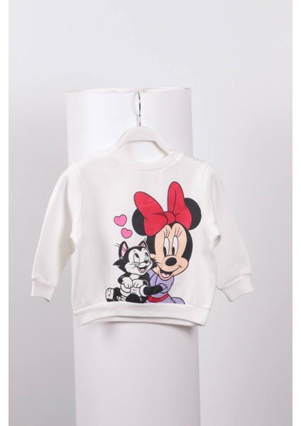 Mickey Mouse Desen Detaylı Hm Beyaz Sweatshirt