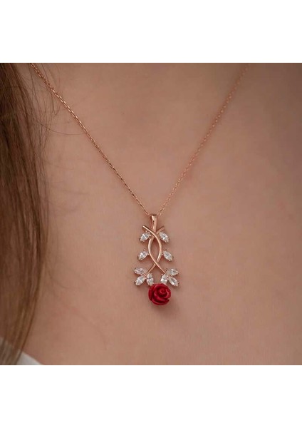 ​gümüş Rose Kırmızı Gül Kolye modelleri