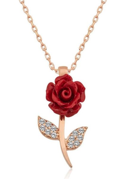 ​gümüş Rose Kırmızı Gül Kolye
