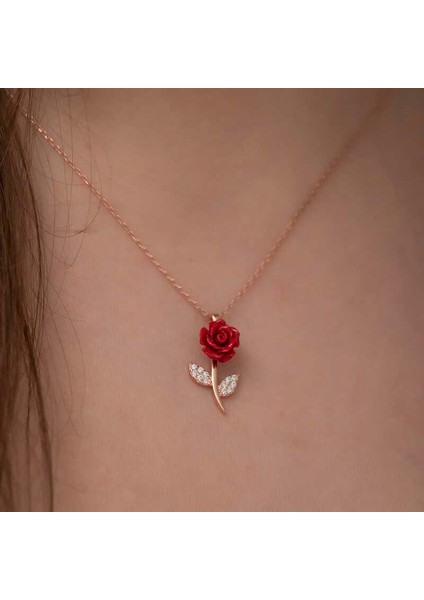 ​gümüş Rose Kırmızı Gül Kolye modelleri
